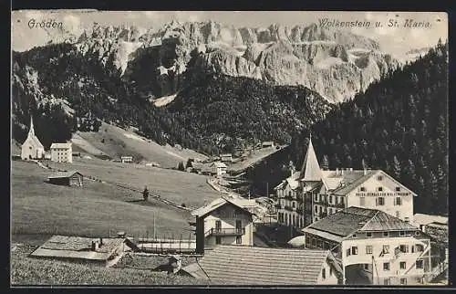 AK Wolkenstein / Selva, Hotel Oswald von Wolkenstein und St. Maria