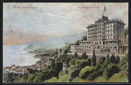 Künstler-AK Sta. Margherita-Ligure, Ortsansicht mit Guglielmina-Grand-Hotel