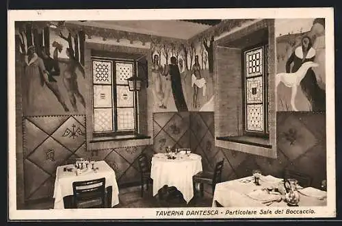 AK Torino, Albergo Ristorante Taverna Dantesca, Via Nizza 5, Particolare Sala del Boccaccio