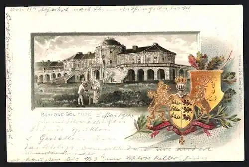 Passepartout-Lithographie Ludwigsburg / Württ., Schloss Solitude, Wappen