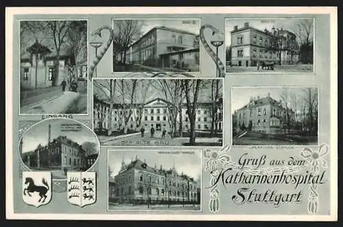 AK Stuttgart, Katharinenhospital, Verwaltungsgebäude, Eingang und Der alte Bau