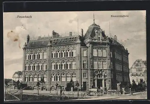 AK Feuerbach / Stuttgart, Blick zur Bismarckschule