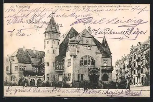 AK Mannheim, Prinz Wilhelm-Strasse und Gebäude des Mannheimer Turnvereins