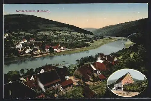 AK Neckarhausen /Hessen, Gasthaus zum Lamm, Ortsansicht aus der Vogelschau