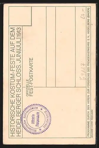 Künstler-AK Heidelberg / Neckar, Historische Schlossfeste 1913, Festpostkarte