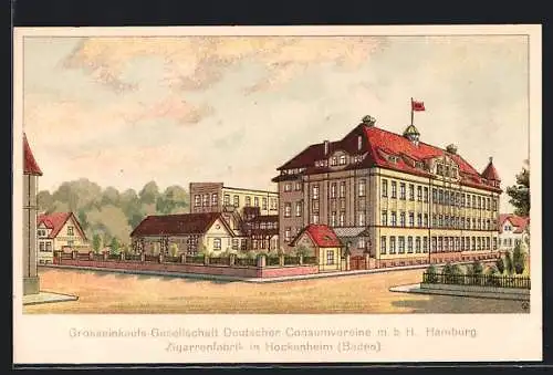 AK Hockenheim /Baden, Grosseinkaufs-Gesellschaft Deutscher Consumvereine m.b.H. Hamburg, Zigarrenfabrik
