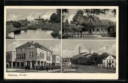 AK Hohenau, Zuckerfabrik, Arbeiterheim, Rathaus