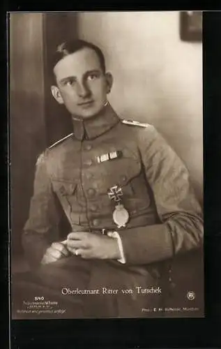 Foto-AK Sanke Nr. 540: Oberleutnant Ritter von Tutschek mit Eisernem Kreuz