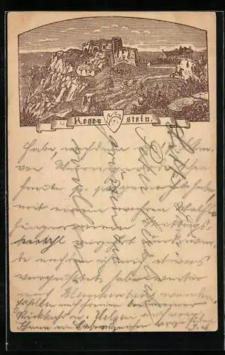 Vorläufer-Lithographie Blankenburg /Harz, 1893, Burg Regenstein, Wappen