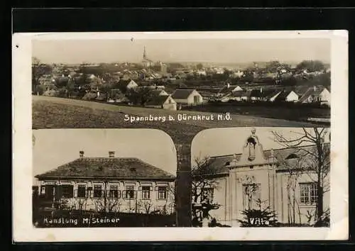 AK Spannberg b. Dürnkrut, Handlung M. Steiner, Ortsansicht mit Villa