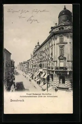 AK Innsbruck, Grand Restaurant Maximilian, Mariatheresienstrasse Ecke der Anichstrasse