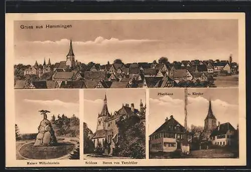 AK Hemmingen / Württ., Schloss Baron von Varnbüler, Kaiser Wilhelmstein, Pfarrhaus und Kirche