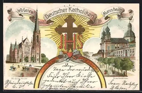 Lithographie Mannheim, 49. Generalversammlung Deutscher Katholiken 1902, Jesuitenkirche