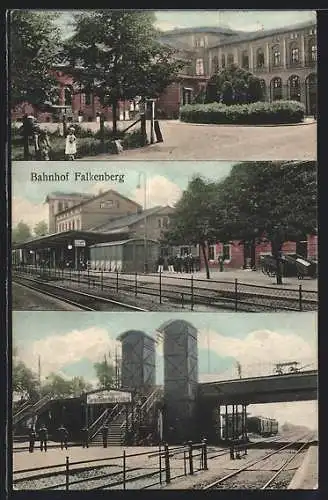 AK Falkenberg / Elster, Bahnhof mit Überführung