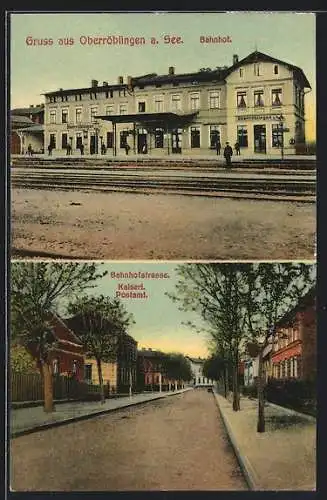 AK Oberröblingen am See, Bahnhof, Kaiserliches Postamt