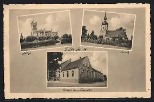 AK Petershain, Gasthof zum Lindenhof, Schloss, Kirche