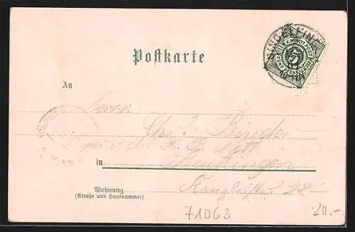 Lithographie Sindelfingen, Königliches Post-Amt, Rathaus, Brunnen