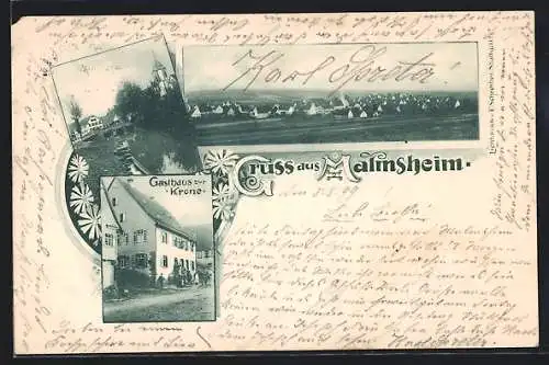 AK Malmsheim, Gasthaus zur Krone, Kanal, Teilansicht