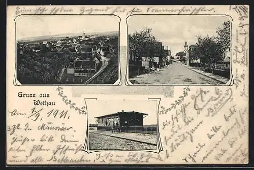 AK Wethau, Teilansicht, Bahnhof, Strassenpartie