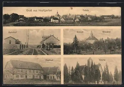 AK Hopfgarten / Frohburg, Gasthof, Schloss und Brauerei, Bahnhof