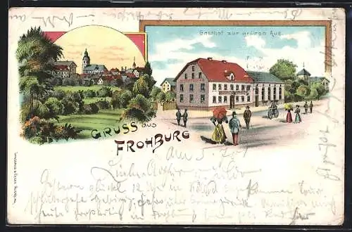 Lithographie Frohburg, Gasthof zur grünen Aue