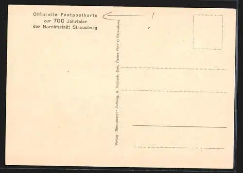 Künstler-AK Strausberg, 700 Jahrfeier der Stadt 1932, Burgruine am See