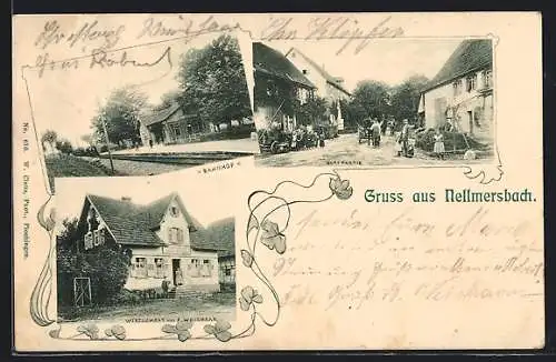 AK Nellmersbach, Blick auf Bahnhof, Gasthaus von F. Weishaar und Dorfpartie