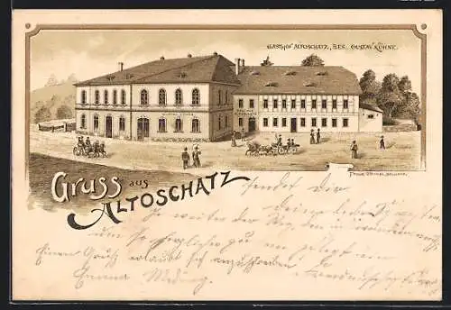 Lithographie Altoschatz, Der Gasthof, Inh. Gustav Kühne
