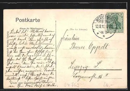 AK Querbitzsch, Besucher vor dem Gasthof Querbitzsch von Max Lindner