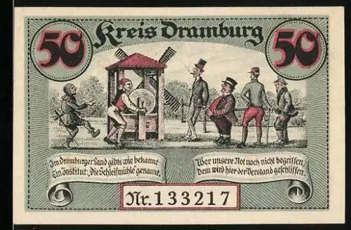 Notgeld Dramburg 1920, 50 Pfennig, Die Schleifmühle