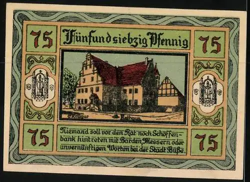 Notgeld Aken /Elbe 1921, 50 Pfennig, Wappen und Rathau