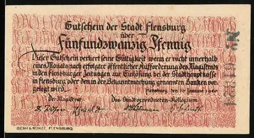Notgeld Flensburg 1920, 25 Pfennig, Zwei Mannschaften nach dem Tauziehen
