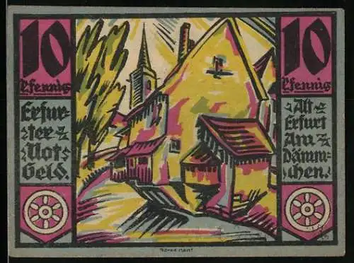 Notgeld Erfurt 1920, 10 Pfennig, Alt-Erfurt am Dämmchen und zwei Ortspartien