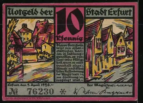 Notgeld Erfurt 1920, 10 Pfennig, Alt-Erfurt am Dämmchen und zwei Ortspartien