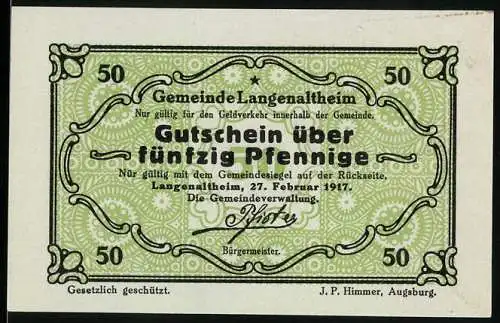 Notgeld Langenaltheim 1917, 50 Pfennig