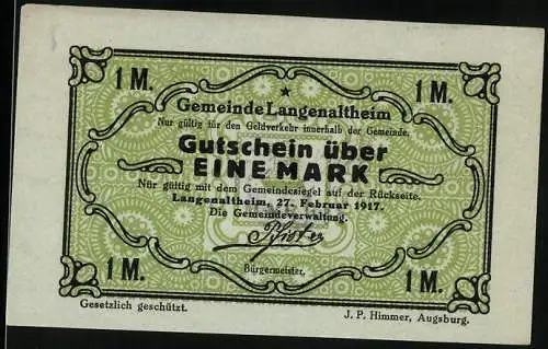 Notgeld Langenaltheim 1917, Eine Mark