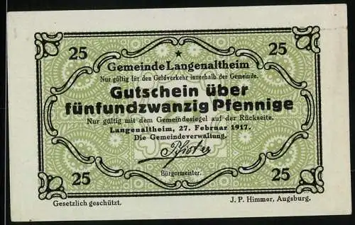 Notgeld Langenaltheim 1917, 25 Pfennig