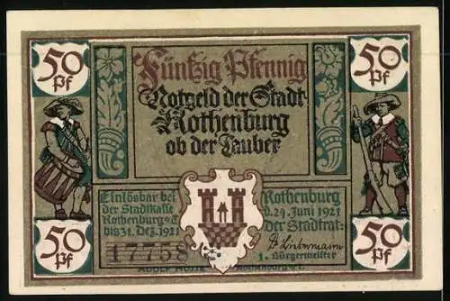 Notgeld Rothenburg ob der Tauber 1921, 50 Pfennig, Die junge Schar