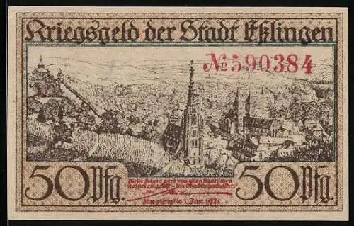 Notgeld Esslingen 1921, 50 Pfennig, Stadtansicht