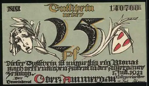 Notgeld Oberammergau 1921, 25 Pfennig, Ortsansicht im Sonnenschein