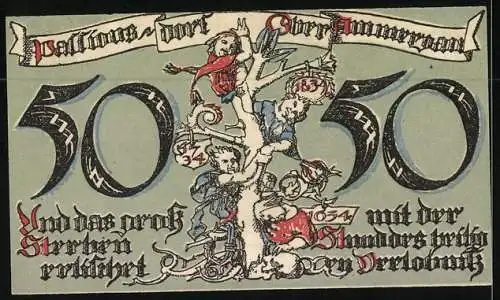 Notgeld Oberammergau 1921, 50 Pfennig, Ortsansicht, Baum