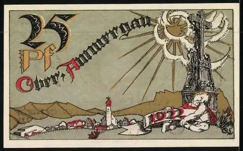 Notgeld Oberammergau 1921, 25 Pfennig, Ortsansicht im Sonnenschein