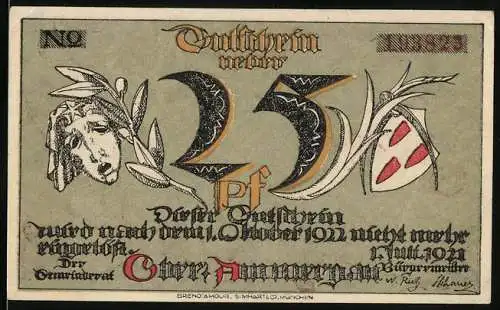 Notgeld Oberammergau 1921, 25 Pfennig, Ortsansicht im Sonnenschein