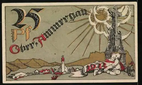 Notgeld Oberammergau 1921, 25 Pfennig, Ortsansicht im Sonnenschein