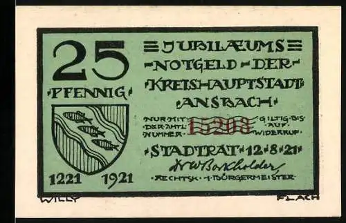 Notgeld Ansbach 1921, 25 Pfennig, Wappen, Der wilde Markgraf 1729