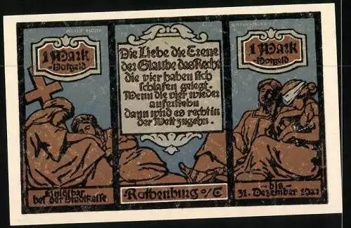 Notgeld Rothenburg o. T. 1921, 1 Mark, Ortsansichten und Statuen