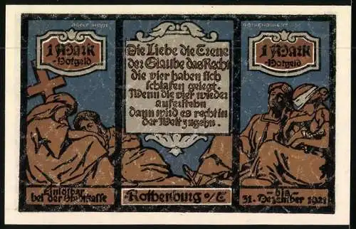 Notgeld Rothenburg o. T. 1921, 1 Mark, Ortsansichten und Statuen