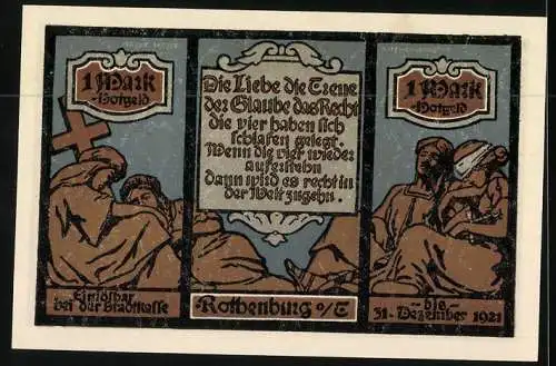 Notgeld Rothenburg o. T. 1921, 1 Mark, Ortsansichten und Statuen