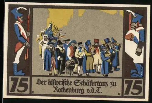 Notgeld Rothenburg o. d. T. 1921, 75 Pfennig, Der historische Schäfertanz, Schafsherde