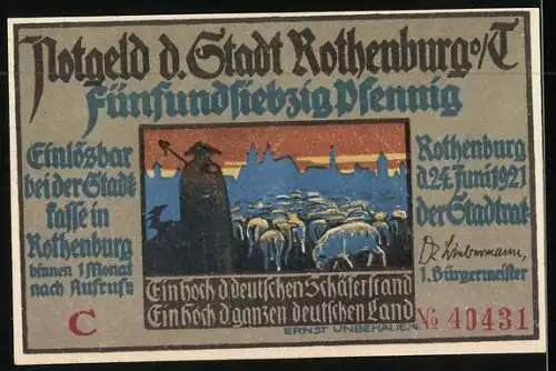 Notgeld Rothenburg o. d. T. 1921, 75 Pfennig, Der historische Schäfertanz, Schafsherde